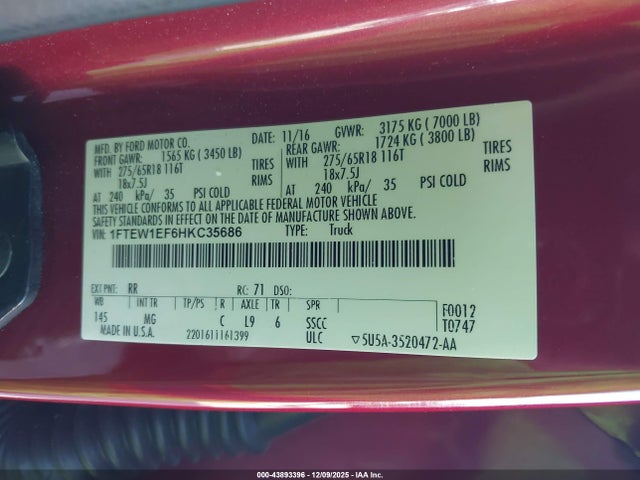 Ford F-150 Xlt 2017 1FTEW1EF6HKC35686 Image 9
