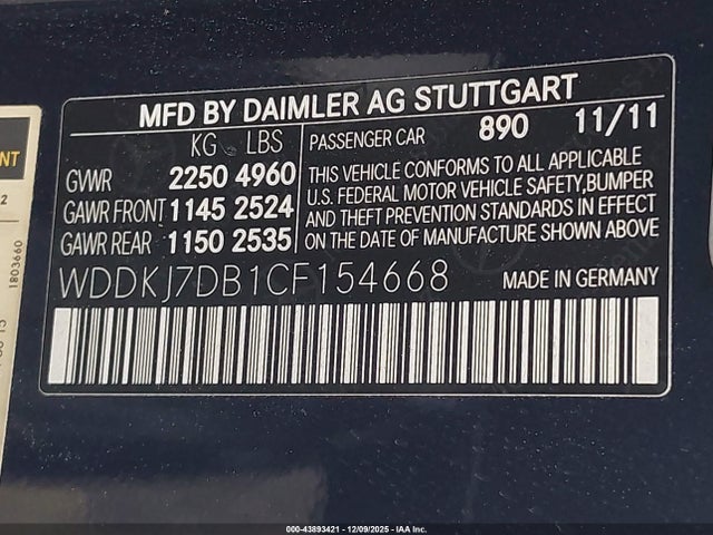 2012 MERCEDES-BENZ E 550 WDDKJ7DB1CF154668 Photo 8