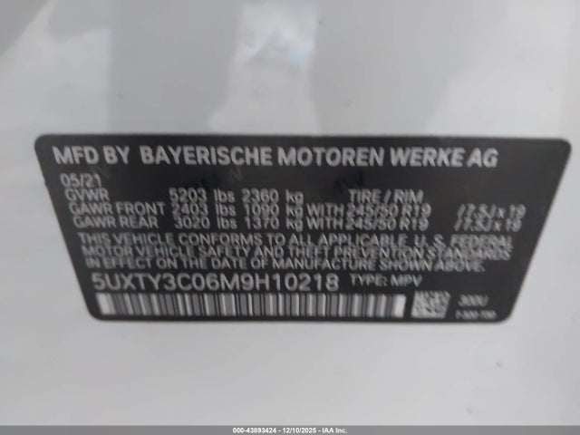 5UXTY3C06M9H10218 BMW X3 Sdrive30i