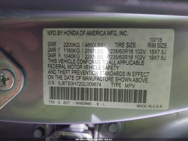 2016 ACURA RDX 5J8TB3H72GL009674 Photo 8