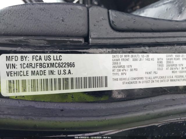 2021 JEEP GRAND CHEROKEE 1C4RJFBGXMC622966 Photo 8