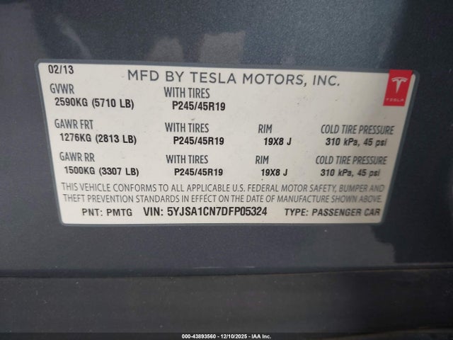 2013 TESLA MODEL S 5YJSA1CN7DFP05324 Photo 8