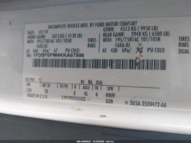 Ford Transit-350 Cutaway 2019 1FDBF6PM4KKA67996 Image 8