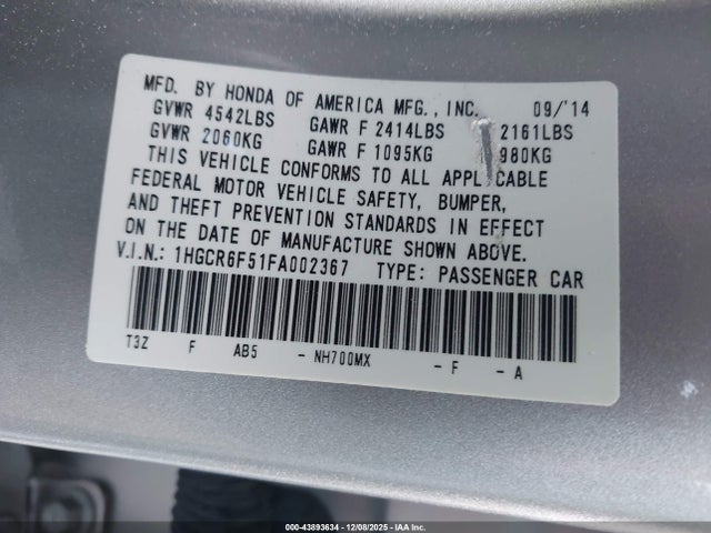 1HGCR6F51FA002367 Honda Accord Hybrid Ex-l