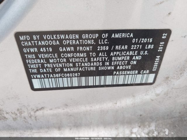2015 VOLKSWAGEN PASSAT 1VWAT7A36FC060267 Photo 8
