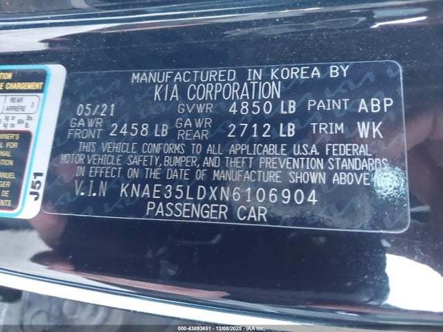 KNAE35LDXN6106904 KIA Stinger Gt-line