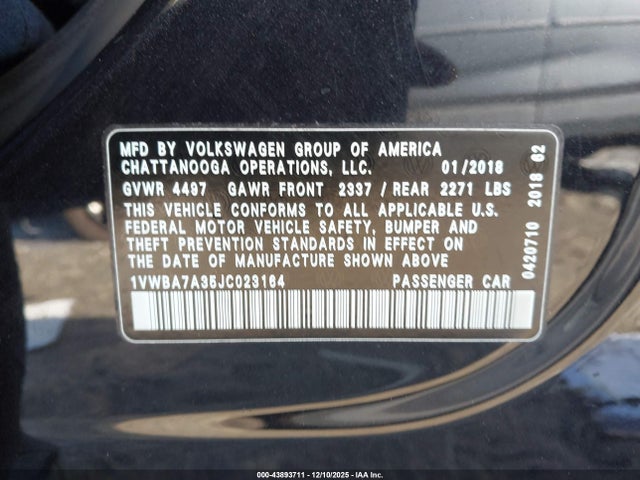 1VWBA7A35JC023164 Volkswagen Passat 2.0t Se