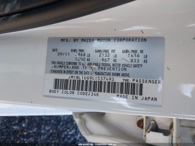 43893764 :رقم المزاد ، JM1BL1UG9C1537493 vin ، 2012 Mazda Mazda3 I Sport مزاد بيع