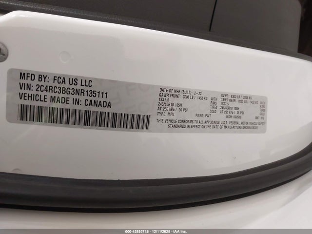 Chrysler Pacifica Touring L Awd 2022 2C4RC3BG3NR135111 Image 9