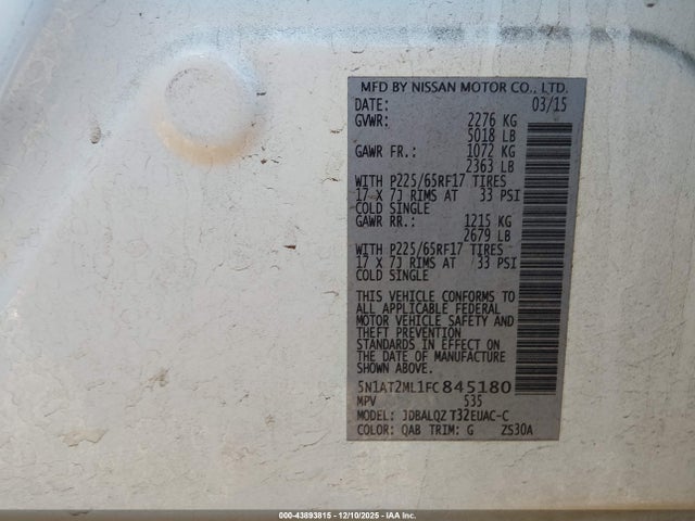 5N1AT2ML1FC845180 Nissan ROGUE SV