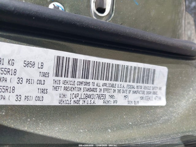 1C4PJLDB4KD170253 Jeep Cherokee Limited Fwd