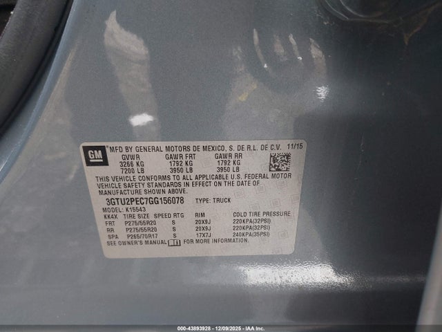 Aukcja sprzedaży 2016 Gmc Sierra 1500 Denali, vin: 3GTU2PEC7GG156078, numer aukcji: 43893928