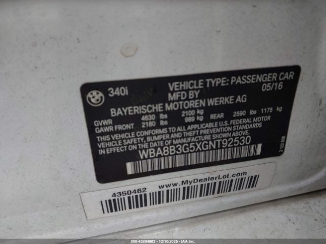 2016 BMW 340I WBA8B3G5XGNT92530 Photo 8