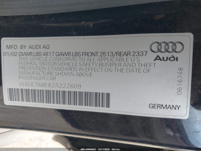 2002 AUDI A4 WAULT68E82A222609 Photo 8