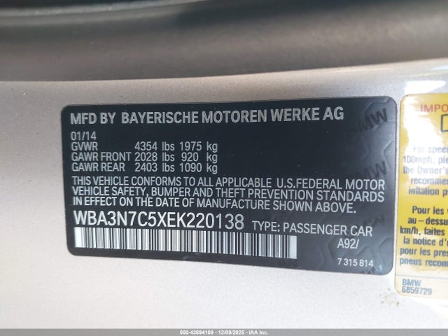 Aukcja sprzedaży 2014 Bmw 428i, vin: WBA3N7C5XEK220138, numer aukcji: 43894108