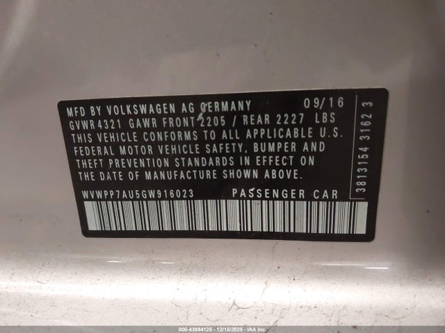 WVWPP7AU5GW916023 Volkswagen E-golf Sel Premium
