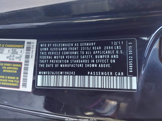 Aukcja sprzedaży 2012 Volkswagen Gti 2-door, vin: WVWFD7AJ3CW196242, numer aukcji: 43894161