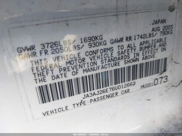 2006 MITSUBISHI LANCER JA3AJ26E76U012663 Photo 8
