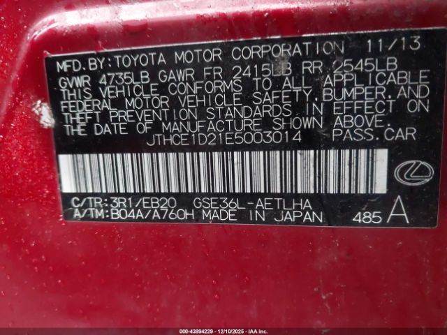 2014 LEXUS IS 350 JTHCE1D21E5003014 Photo 8
