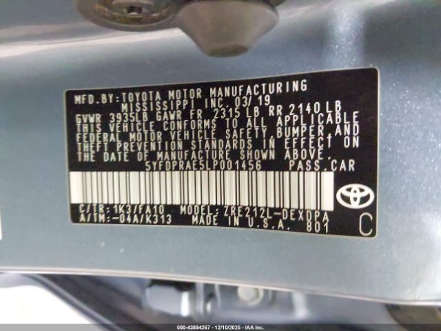 2020 TOYOTA COROLLA 5YFDPRAE5LP001456 Photo 8