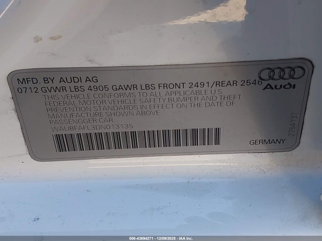 2013 AUDI A4 WAUBFAFL3DN013135 Photo 8
