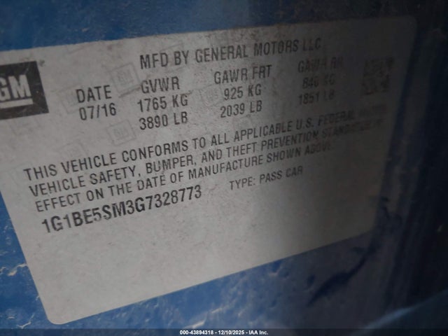 2016 CHEVROLET CRUZE 1G1BE5SM3G7328773 Photo 8