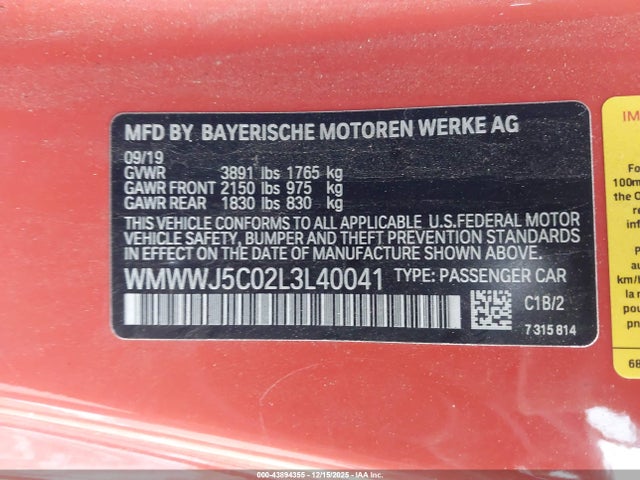 2020 MINI CONVERTIBLE WMWWJ5C02L3L40041 Photo 8