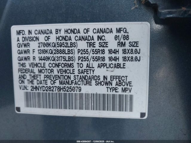 2008 ACURA MDX 2HNYD28278H525079 Photo 8