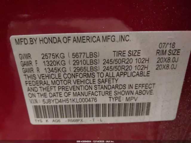2019 ACURA MDX 5J8YD4H51KL000476 Photo 8