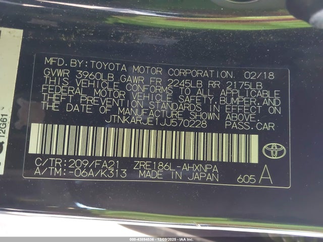 JTNKARJE1JJ570228 Toyota COROLLA IM