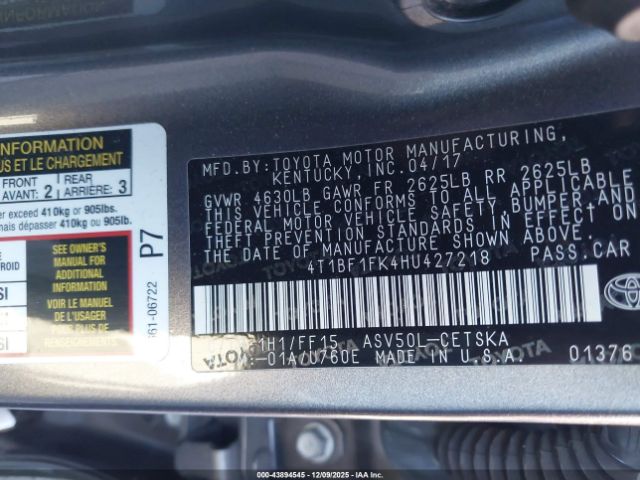 2017 TOYOTA CAMRY 4T1BF1FK4HU427218 Photo 8