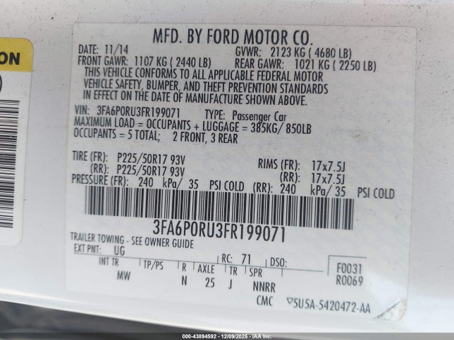 Ford Fusion Hybrid Titanium 2015 3FA6P0RU3FR199071 Image 9