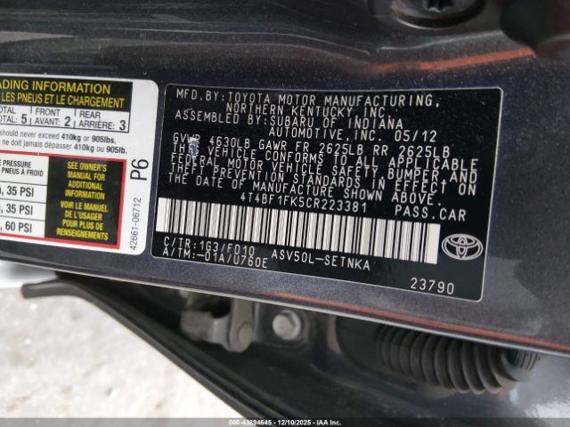 2012 TOYOTA CAMRY 4T4BF1FK5CR223381 Photo 8