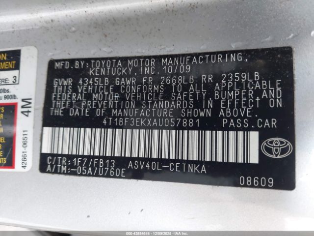 2010 TOYOTA CAMRY 4T1BF3EKXAU057881 Photo 8