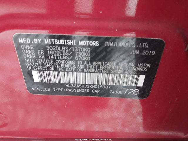 2019 MITSUBISHI MIRAGE ML32A5HJ3KH015387 Photo 8