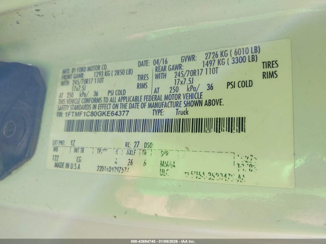 Ford F-150 Xl 2016 1FTMF1C80GKE64377 Image 9