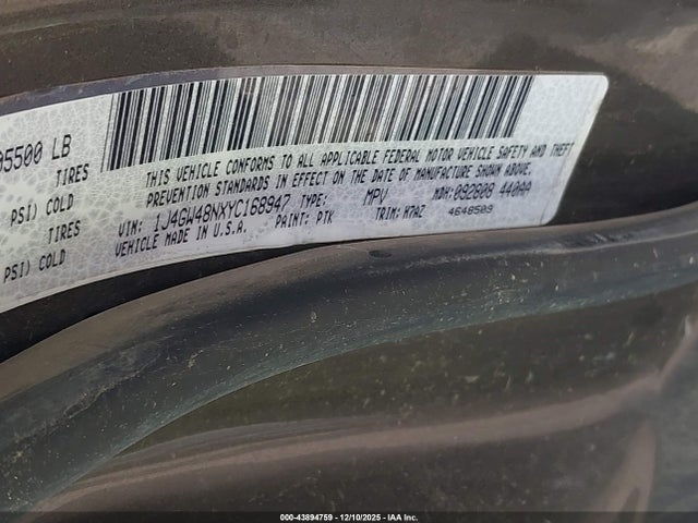 Aukcja sprzedaży 2000 Jeep Grand Cherokee Laredo, vin: 1J4GW48NXYC168947, numer aukcji: 43894759