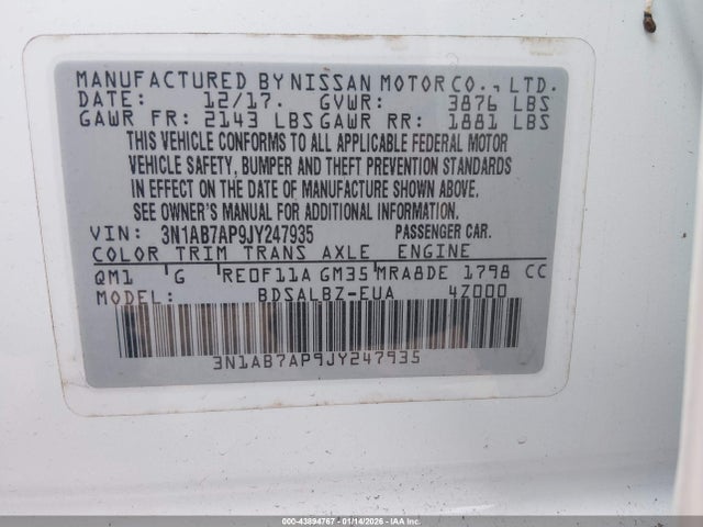 Nissan SENTRA S 2018 3N1AB7AP9JY247935 Image 9