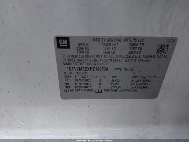 1GTV2MECXHZ149534 GMC Sierra 1500 Sle