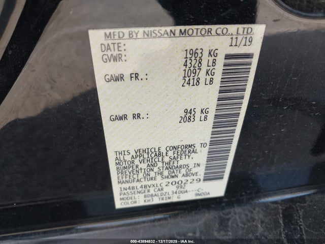 Nissan Altima S Fwd 2020 1N4BL4BVXLC200229 Image 9