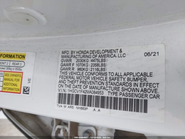 2021 HONDA ACCORD 1HGCV1F42MA084953 Photo 8
