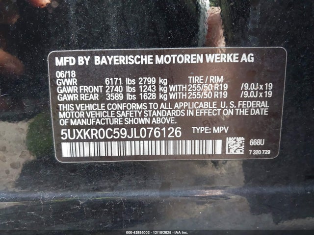 2018 Bmw X5 Xdrive35i მანქანა იყიდება აუქციონზე, vin: 5UXKR0C59JL076126, აუქციონის ნომერი: 43895002