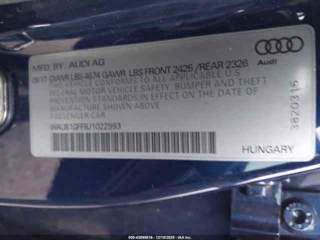 2018 AUDI S3 WAUB1GFF8J1022993 Photo 8