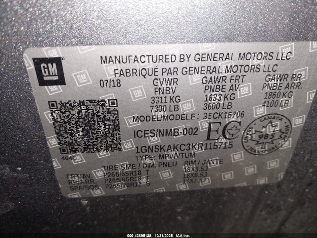 2019 CHEVROLET TAHOE 1GNSKAKC3KR115715 Photo 8