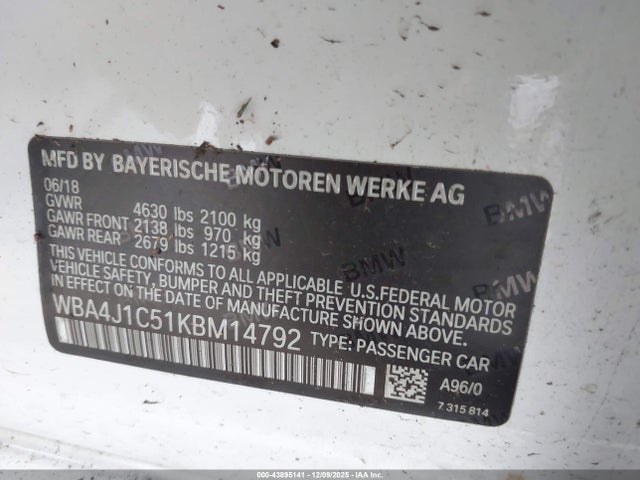 BMW 430i Gran Coupe 2019 WBA4J1C51KBM14792 Image 9