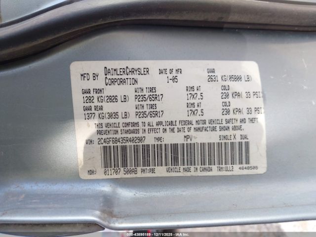 2005 CHRYSLER PACIFICA 2C4GF68435R402907 Photo 8