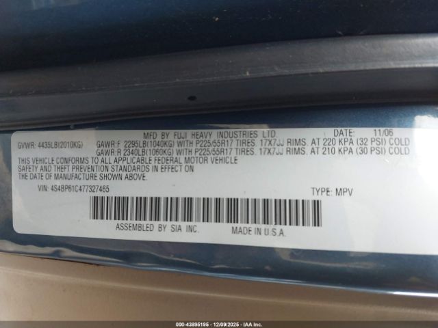 2007 SUBARU OUTBACK 4S4BP61C477327465 Photo 8