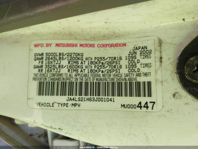 2003 MITSUBISHI MONTERO SPORT JA4LS21H63J001041 Photo 8