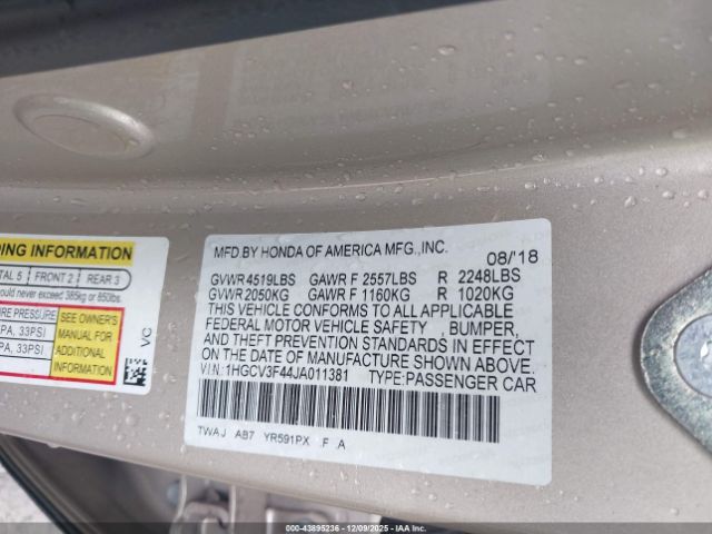 2018 HONDA ACCORD HYBRID 1HGCV3F44JA011381 Photo 8