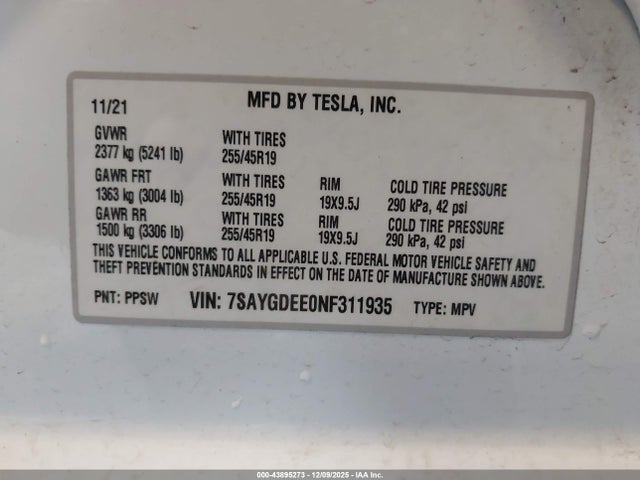 2022 TESLA MODEL Y 7SAYGDEE0NF311935 Photo 8